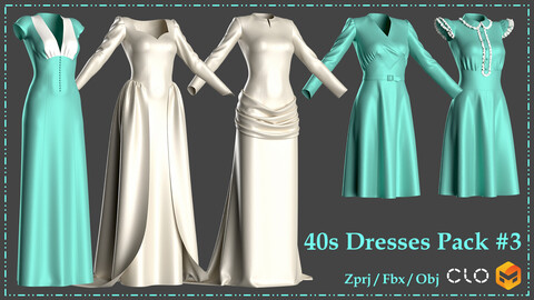 40s Dresses Pack #3 / Vintage Dress / Fbx+Obj+Zprj