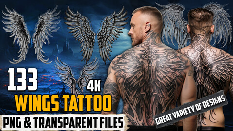 133 Variety of Wings Tattoo (PNG & TRANSPARENT Files)-4K - High Quality