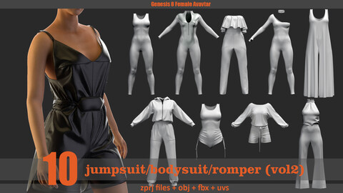 10 bodysuit /jumpsuit/romper(zprj files+fbx+obj+uvs) (vol2)