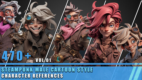 470+ Steampunk Male Cartoon Style - Character References Vol.01