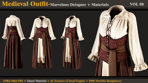 Medieval Outfit- Marvelous Designer/Clo3d + Smart Material + 4K Textures + OBJ + FBX (vol 8)