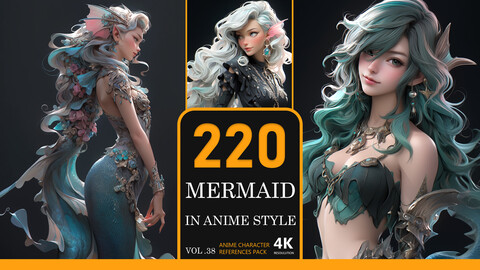 Mermaid In Anime Style Vol.38-4K|Anime Character References Pack