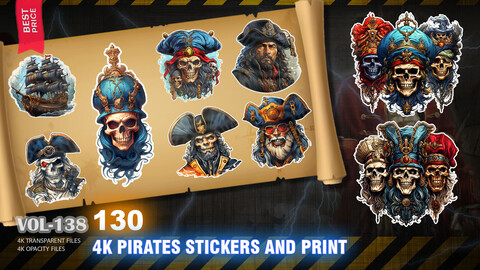 130 4K PIRATES STICKERS AND PRINT - HIGH END QUALITY RES - (TRANSPARENT & OPACITY) - VOL138