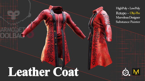 Leather Coat (Retopo) - Zprj+Obj+Fbx+spp - Highpoly+Lowpoly