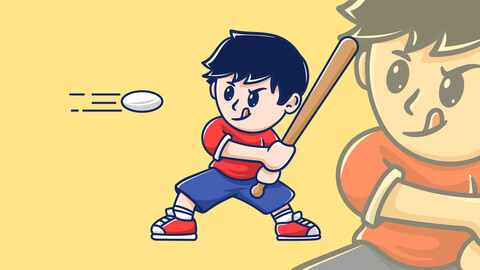 Cute Boy Playing Baseball Cartoon Vector