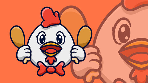 Set Collection Cute Chicken Mascot Characters Cartoon Vector