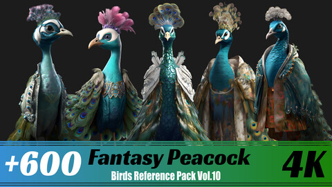 +600 Fantasy Peacock | 4K | Birds Reference Pack Vol.10