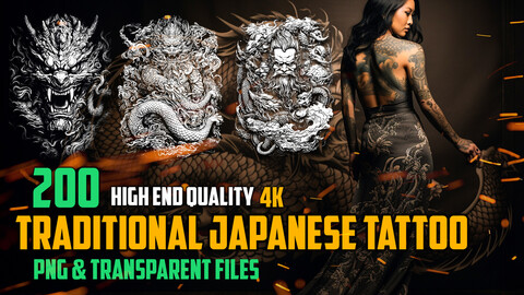 200 Traditional Japanese Tattoo (PNG & TRANSPARENT Files)-4K - High Quality