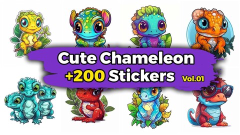 +200 Cute Chameleon Stickers (4k)