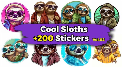 +200 Cool Sloths Stickers (4k)