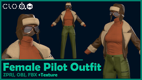 female pilot outfit with texture/ zprj+obj+fbx