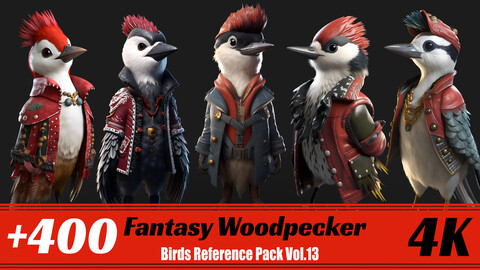 +400 Fantasy Woodpecker | 4K | Birds Reference Pack Vol.13