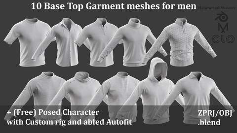 Base meshes of men`s top garments. Marvelous designer ZPRJ/OBJ. and Blender scene