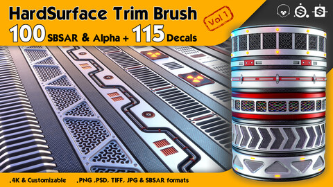 100 HardSurface Trim Brush (4K) + 115 Alpha Decals