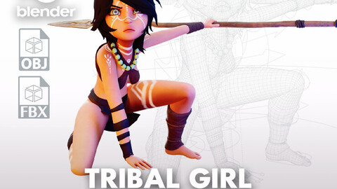 Tribal girl Rigged character Low-poly 3D model