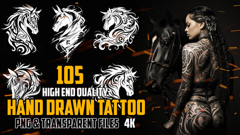 105 Hand Drawn Tattoo (PNG & TRANSPARENT Files)-4K- High Quality