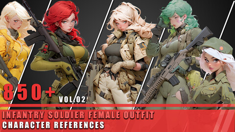 850+ Infantry Soldier Female Outfit - Character References Vol.02