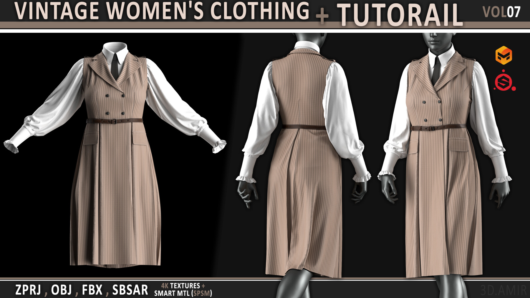 ArtStation - Vintage women's clothing - VOL07 / Clo3d(MD) ProJect ...