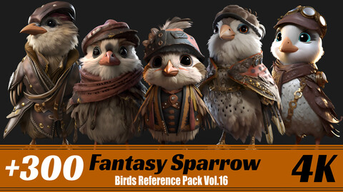 +300 Fantasy Sparrow | 4K | Birds Reference Pack Vol.16