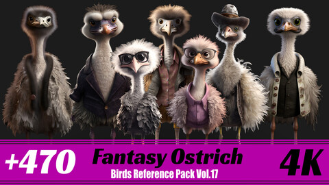 +470 Fantasy Ostrich | 4K | Birds Reference Pack Vol.17