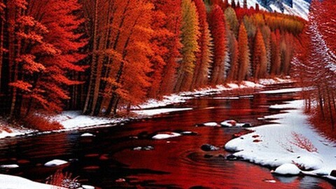 Snow river fall  colours