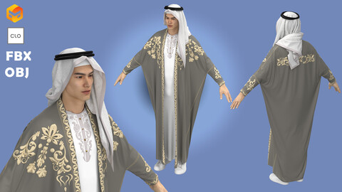 Men2 Arab Cloak- Beshit with embroidery - Ghutra and headband / Zprj Project+OBJ + FBX