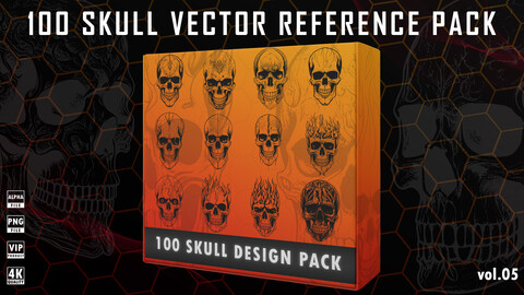 100 SKULL VECTOR REFERENCE PACK ( PNG & ALPHA )
