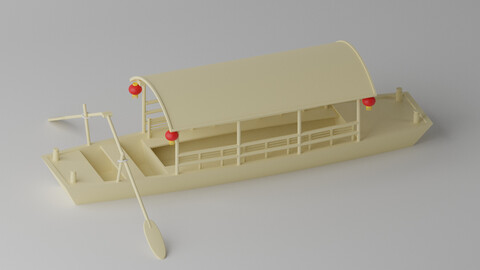 Old Traditional Chinese Wooden Passenger Boat 3D model