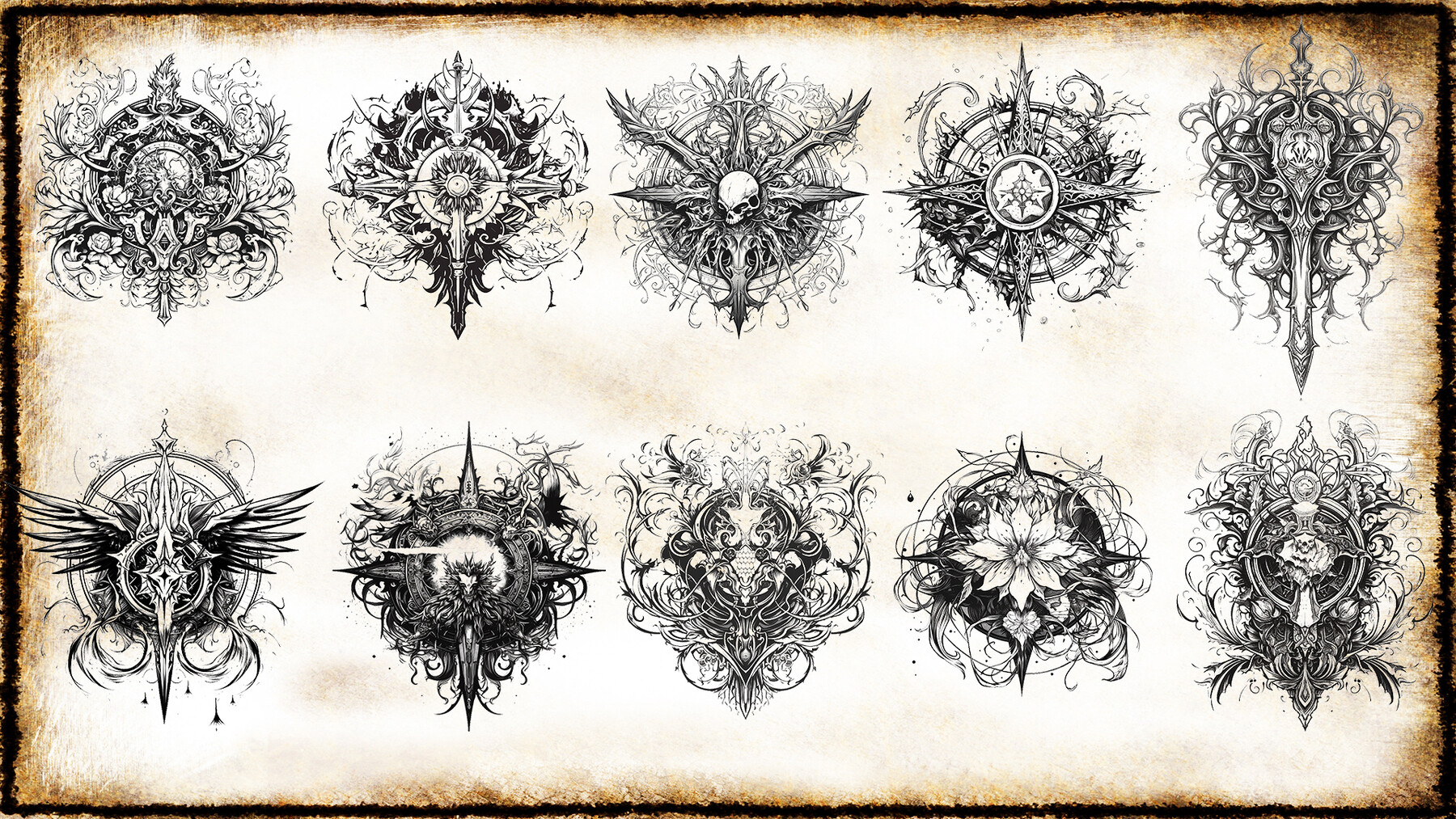 ArtStation - 150 Gothic Tattoo (PNG & TRANSPARENT Files)-4K- High ...