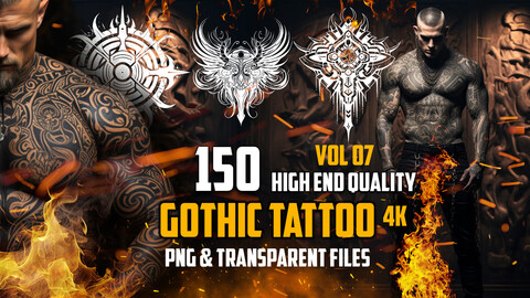150 Gothic Tattoo (PNG & TRANSPARENT Files)-4K- High Quality - Vol 07