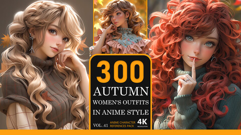 Autumn women's outfits in anime style Vol.41-4K|Anime Character References Pack