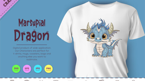 Marsupial cartoon dragon. Fantasy clipart.