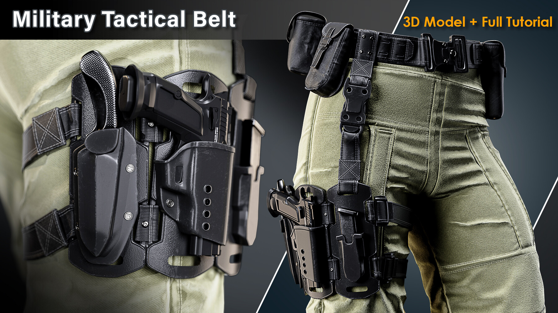 ArtStation - Military Tactical Belt / Full Tutorial+3D Model