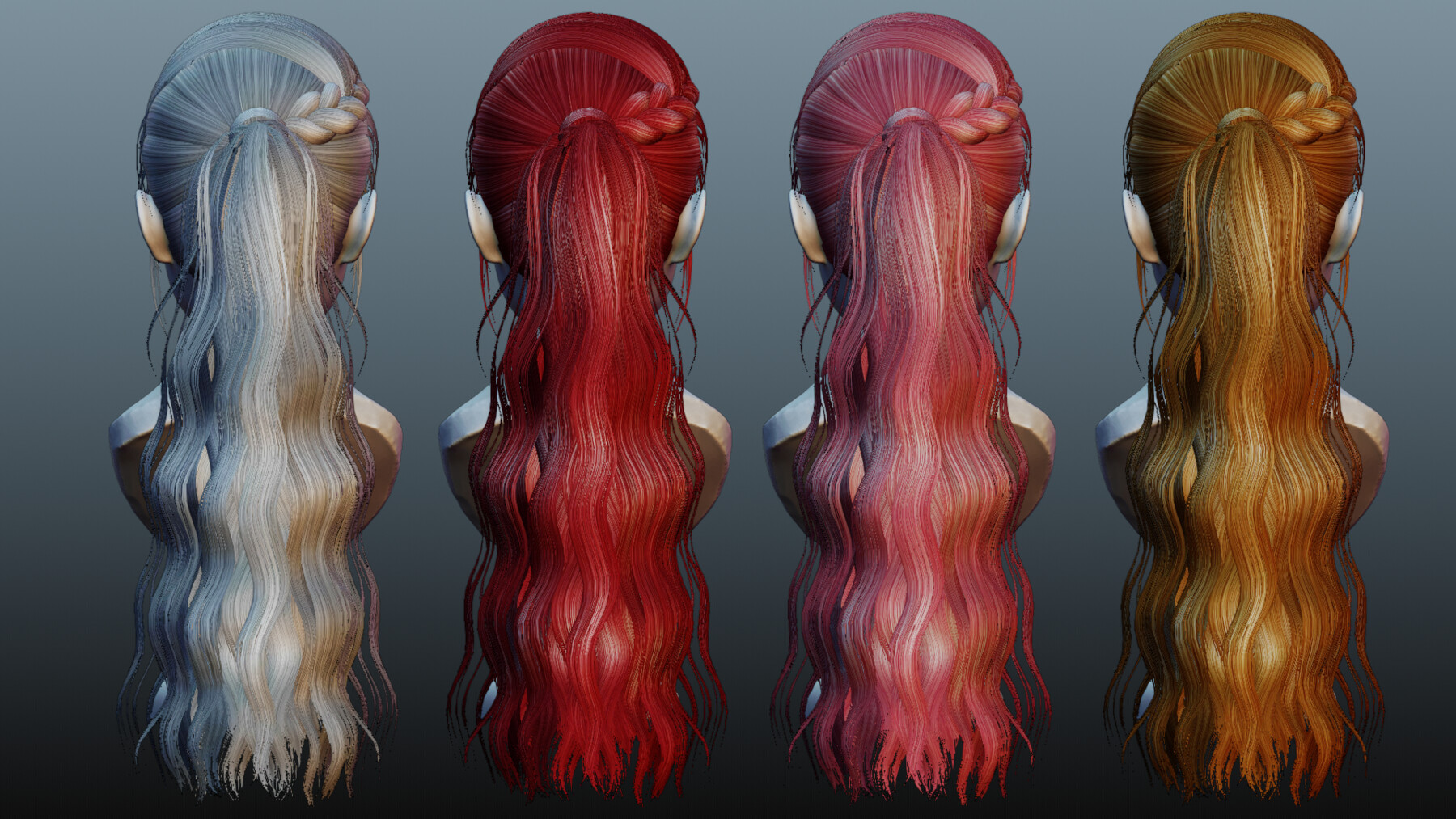 ArtStation - Female hair 4 color low poly