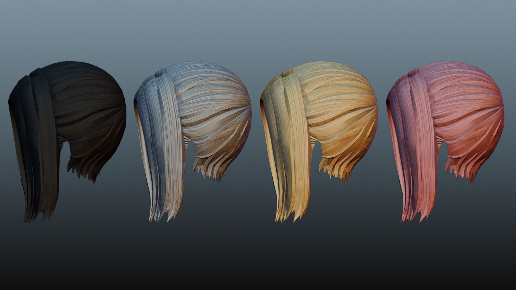 ArtStation - Female hair 4 color low poly