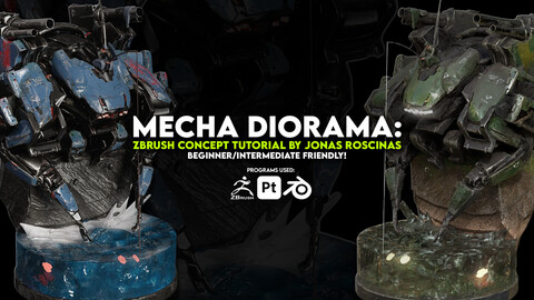 Mecha Diorama: Full Asset Creation Workflow (Zbrush,Painter 3D,Blender)