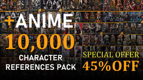 +10,000 Anime Character References Pack (4K Resolution)