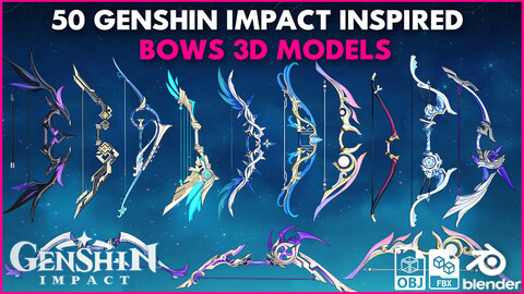 50+ Genshin Impact Inspired Bows - 3D Models with game like texture and shading