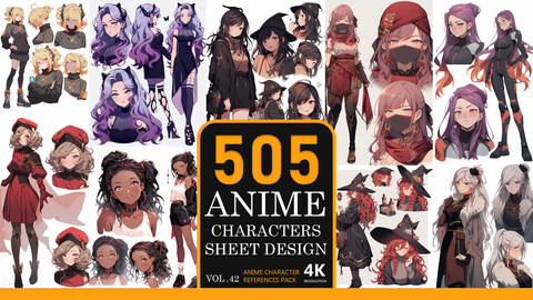 Anime character sheet design Vol.42-4K|Anime Character References Pack