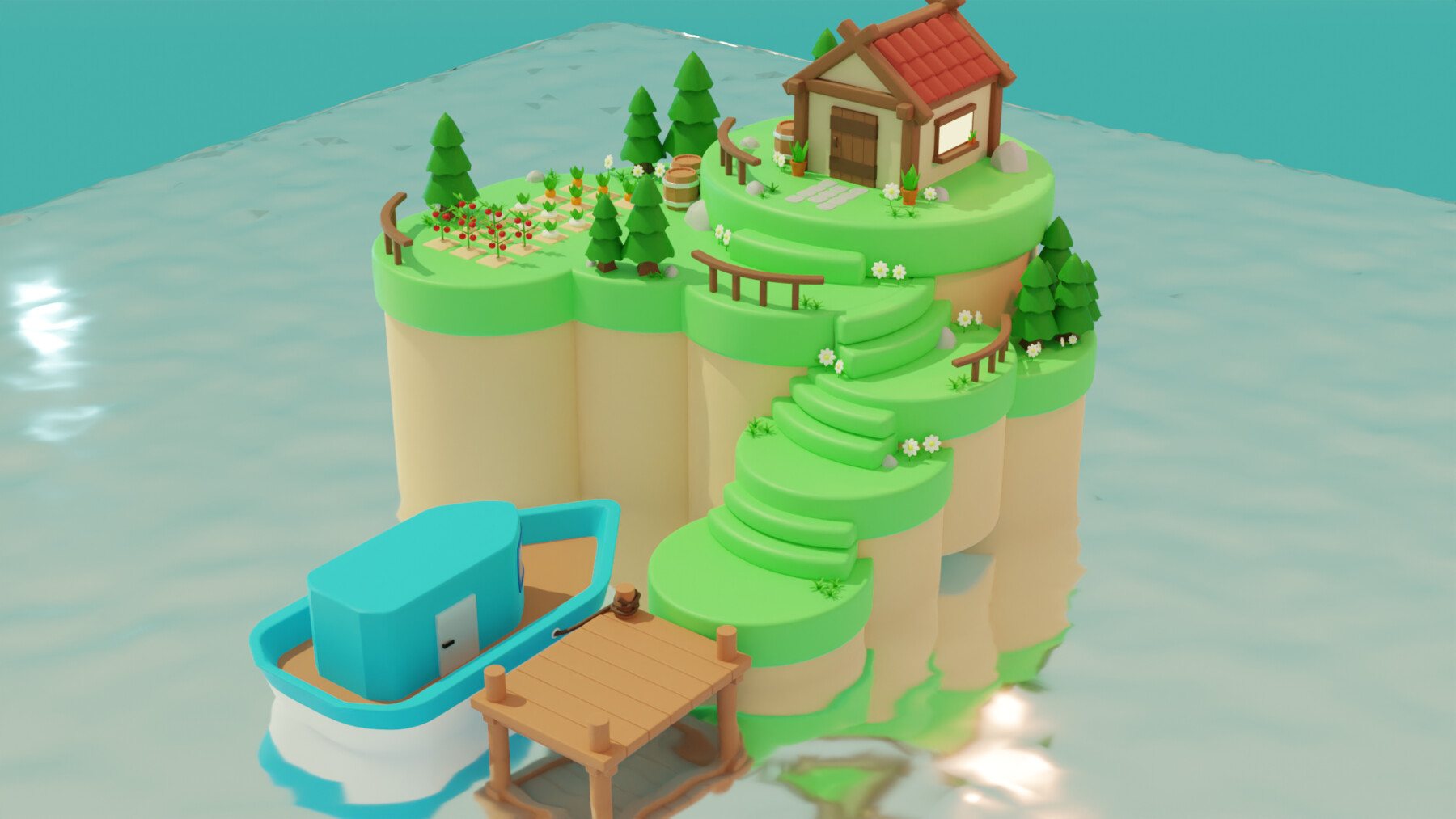 ArtStation - Cute Farm Island | 3D Game Environment Model in Blender | Game  Assets