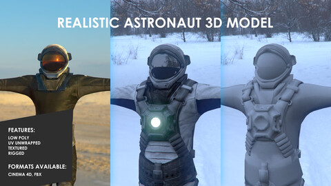 Sci-Fi Astronaut 3D Model | Rigged | OBJ, FBX, C4D | Game-Ready | Textures are Included