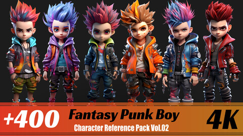 +400 Fantasy Punk Boy | 4K | Character Reference Pak Vol.02