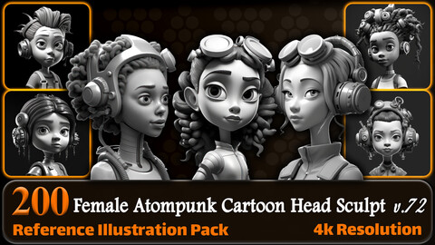 200 Female Atompunk Cartoon Head Sculpt Reference Pack | 4K | v.72