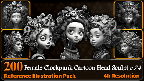 200 Female Clockpunk Cartoon Head Sculpt Reference Pack | 4K | v.74