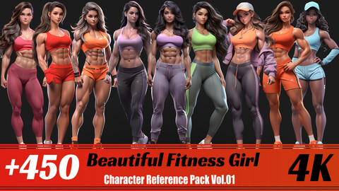 +450 Beautiful Fitness Girl | 4K | Character Reference Pak Vol.01