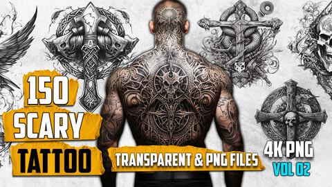 150 Scary Tattoo (PNG & TRANSPARENT Files)-4K- High Quality - Vol 02