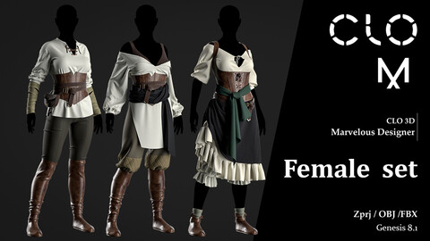 Female set / Marvelous Designer/Clo3D project file + OBJ