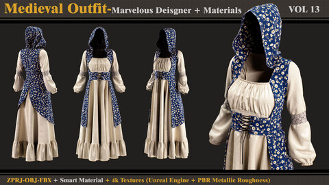 Medieval Outfit- MD/Clo3d + Smart Material + 4K Textures + OBJ + FBX (vol 13)