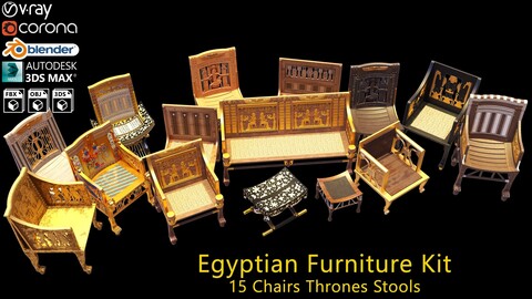 Egyptian Furniture Kit - 15 Chairs Thrones Stools