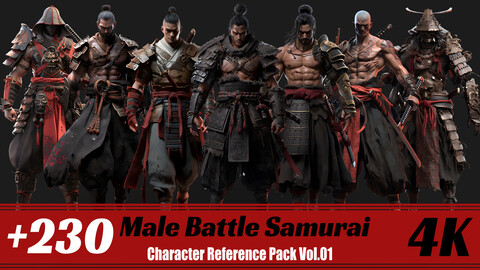 +230 Male Battle Samurai | 4K | Character Reference Pak Vol.01